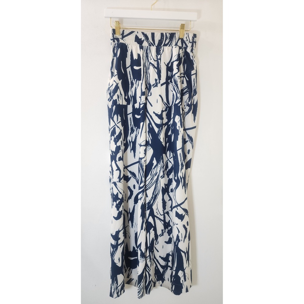 Lululemon Lab Wide Leg Pants Navy White Abstract Brushstroke Print Large